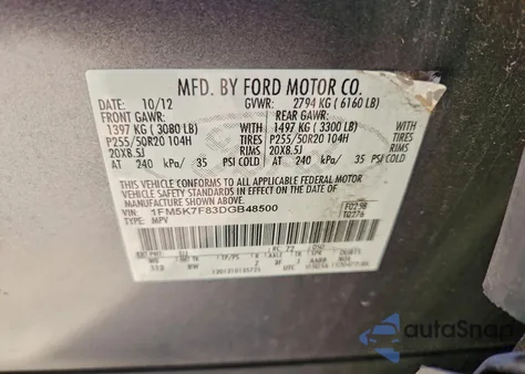 2013 Ford Explorer Limited z USA, uszkodzony, nr VIN 1FM5K7F83DGB48500